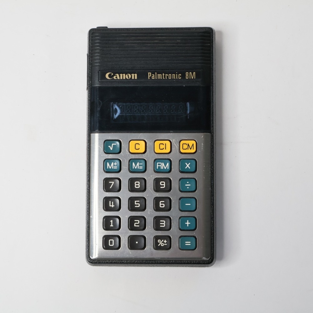 Vintage Canon Palmtronic 8M LD-8M3 Handheld Calculator Black Silver‎ Japan VFD